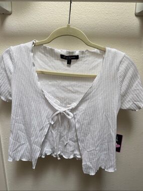 wild fable White Ribbed Tie-Front Crop Top
